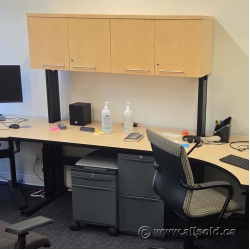 Blonde Height Adjustable Workstation Table w/ Overhead Storage